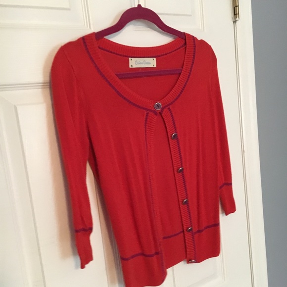Criss Cross Cardigan w/ Large Button Detail - Picture 3 of 3